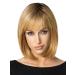 Bob Straight Dark Root Blonde Hair Wig With Bangs For Women