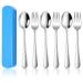 Children's cutlery Herogo 7-piece stainless steel children cutlery children's tableware set with 3 children's forks 3 children's spoons 1 portable case non-toxic & healthy mirror finish & dishwasher-safe metal silver elegant handle + spoon set set