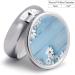 Round Pill Box with White Flowers & Light Blue Wood Print - 3 Compartment Portable Pill Organizer - Decorative Metal Pocket Pill Case - Style 42 - Buy Online on GoSupps.com