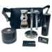 G.B.S Travel Shaving Kit- Steel Razor and Brush Stand Chrome Double Edge Safety Razor + Leather Head Sleeve Shave Brush + Travel Tube Sandalwood Shaving Cream and Men's Toiletry Bag with Handles