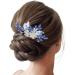 Flayem Wedding Hair Side Comb Bridal Blue Rhinestone Headpieces Flower Leaf Hair Comb Bride Bridesmaid Hair Accessories for Women - Buy Online on GoSupps.com