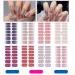 112 Pieces Thin Semi-Cured Gel Nail Strips Solid Full Nail Polish Sticker With Nail File Onion Powder Gel Film Self Adhesive Frosted Nails Art Decals Design Women Girls DIY Craft Decoration Tips(8 Sheets) - Glitter