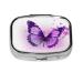 Purple Butterfly Printing 2 Compartment Small Pill Case Cute Small Pill Box Purse Pill Boxs Travel Pill Organizer for Pocket Purse and Travel Gifts
