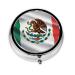 Mexican Flag Portable Metal Pill Box Round Mini 3-Compartment Plastic Insert hinged Fastening Design Suitable for Small Pills Must-Have for Travel