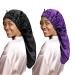 LadayPoa 2 Pcs Long Satin Sleep Cap for Women Girls Silky Cap for Sleeping Large Satin Bonnet Single Layer Sleep Cap with Button for Long Curly Hair Protection Black+purple