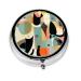 Mid-Century Modern Art Catround Pill Box 3 Compartments Round Pill Box Organizer for Purse Or Pocket Portable Travel Pill Box