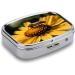 Meta Title: "Yellow Flower & Black Bee Print Pill Box - 2 Compartment Decorative Metal Pill Organizer for Pocket & Purse - International Shipping - Buy Online on GoSupps.com