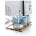 Soap Dispenser Lotion Dispensers Simple Ceramic Wash Bathroom 6 Piece Set Diamond Lotion Bottle Wash Set Liquid Soap Bathroom Countertop Gift Set (Color : White) (Blue)
