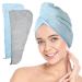 ForPro Professional Collection Premium Microfiber Hair Towel Wrap 2-Pack Quick Drying Hair Turban for Women 10" x 26" Cool Grey + Sky Blue