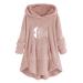 Bigfanshu Women's Sweaters Cartoon Embroidery Plus Size Warm Hooded Top Button Sweater Blouse Shirts Pink