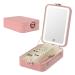 FUNTOUCH Jewelry Organizer Box with Makeup Vanity Mirror Portable Travel Jewelry Organizer Case with Desktop Makeup Mirror 3 Color Lights Touch Sensor Rechargeable LED Mirror (Pink)