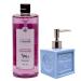Maison Du Savon De Marseille Cherry blossom liquid soap with blue ceramic soap dispenser 1 liter refill and 300 milliliter dispenser