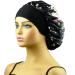 Satin Bonnet Hair Bonnet Silk Bonnet for Sleeping Curly Hair Satin Sleep Caps for Women Large Satin Bonnet Night Sleep Caps Floral Black