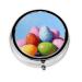Colourful Cartoon Eggs Portable Metal Pill Box Round Mini 3-Compartment Plastic Insert hinged Fastening Design Suitable for Small Pills Must-Have for Travel Black