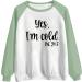 oelaio Womens I'm Yes Cold Me 24:7 Printed Funny Sweatshirt Raglan Long Sleeve Crewneck Letters Casual Loose Pullover Top Army Green - Buy Online on GoSupps.com