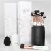 Nir Beauty Make-Up-Brush Set 15-part: award-winning vegan professional brush with case Nir Make Up sponge brush cleaner guide & gift box white & ros gold