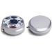 Round Pill Box Watercolor Dark Blue Pattern | 3 Compartment Portable Pill Organizer | Decorative Metal Pocket Case - Buy Online on GoSupps.com