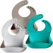 Moonkie Baby Bibs 3Pcs Silicone Feeding Bibs for Babies and Toddlers Waterproof weaning bib BPA Free Soft Adjustable Wide Food Crumb Catcher Pocket(Kallaite/Lunar Grey/Offwhite)