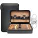 Cigar Case 4-Finger Portable Travel Leather Cigar Humidor with Cigar Cutter Cigar Box Father's Day Birthday Gift Cigar Accessories Black(Not including cigar)