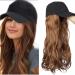 Black Baseball Hat with Hair Attached Wigs Curly Body Wave Synthetic Hairpiece Cap Hair Extensions for Women (16" Light Brown) 16"-Body Wave Light Brown