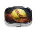 Softball Printing 2 Compartment Small Pill Case Cute Small Pill Box Purse Pill Boxs Travel Pill Organizer for Pocket Purse and Travel Gifts
