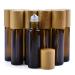 Glass Roller Bottles 10pcs 10ml Essential Oil Roller Bottles with Natural Bamboo Lid Stainless Steel Ball Glass Vial Aromatherapy Travel Perfumes Bottles(Brown)