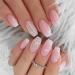 Foccna French Tip Press on Nails Medium Gradient Fake Nails Coffin Bling Glossy Pink False Nail Tips Artificial Finger Manicure for Women and Girls -24pcs