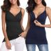 Joweechy Nursing Tank Top V Neckline Breastfeeding Tops Comfy Pregnancy Maternity Clothes M Black/Navy(2pcs)
