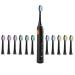 SimpliSonic Ultrasonic Rechargeable Electric Toothbrush Premium Package w/ 12 Heads (Black)