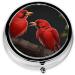 Beautiful Red Birds Mini Round Pill Box | 3 Compartment Travel Pill Organizer - Portable Medicine Case for Home & Office - Buy Online on GoSupps.com