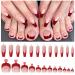 48 Pcs Press on Nails and Toenails Set French Tip Square Fake Nail Toenails White Pink Medium Coffin Glossy False Nails Feet with Adhesive Jelly glue Nail File for Women and Girls (Red French Tip)