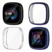 NANW 4-Pack Screen Protector Case Compatible with Fitbit Sense 2/Versa 4 Soft TPU Plated Bumper Full Cover Protective Cases for Versa 4/Sense 2 Smartwatch Scratch-Proof Black/Charcoal/Blue/Clear