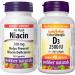 Webber Naturals Niacin 500 mg 90 Capsules No Flush Vitamin B3 Supplement & Vitamin D3 2500 IU Extra Strength 180 Softgels For Healthy Bones Teeth