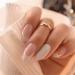 Glitter Line Flowers Fake Nail Short Almond Press on Nails French Tips Nail Art Decoration for Women and Girls Manicure 24pc
