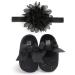 MACHSWON Baby Girls First Walking Shoes Bow-Knot Mary Jane Flats Elastic Band Soft Cotton Anti-Slip Soft-Soled Princess Christening Shoes Infant Girls Outdoor Shoes with Headband 12-18 Months Black