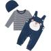 Infant Baby Boys 3pcs Clothing Set | Newborn Cotton Romper Outfit, Star Dungarees, Hat | Blue | 0-24 Months - Buy Online on GoSupps.com
