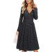 OUGES Women's Spring Casual Midi Dress Long Sleeve V-Neck Floral Ladies Wrap Dress with Pockets S Color01