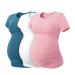 LAPASA Women's Maternity Tops Soft Modal Cotton Pregnancy Tshirts Side Ruched Crew Neck Short Sleeve Tees L55 XL Dark Green+pink+off White