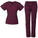 Medgear 12-Pocket Women's Scrub Set with Silver Snap Detail & Contrast Trim Burgundy Medium