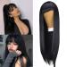 Long Straight Wig With Bangs 26 Inch Natural Black Heat Resistant Synthetic Wig With Bangs For Fashion Women to Wear Everyday to Date Parties and Cosplay Halloween(Natural Black) A-Natural Black