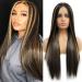 SHINYSHOW Long Straight Highlight Wig 26 Inch Brown Mixed Blonde wig Middle Part Synthetic Wigs for Women Heat Resistant Fiber Natural Looking Hair for Daily Cosplay Party (Brown Highlight Blonde Wig)