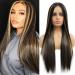 SHINYSHOW Long Straight Highlight Wig 26 Inch Brown Mixed Blonde wig Middle Part Synthetic Wigs for Women Heat Resistant Fiber Natural Looking Hair for Daily Cosplay Party (Brown Highlight Blonde Wig)