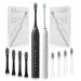 2 Pack Rechargeable Electric Toothbrushes for Adults and Kids Sonic Whitening Tooth Brush with 8 Brush Heads 6 Cleaning Modes and Smart Timer Waterproof Cleaning Toothbrushes Set(Black white)