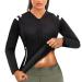LODAY Womens Neoprene Sauna Body Shaper Suit Hot Sweat Tummy Slimmer Workout Jacket Top Full Zip Up Black (Long Sleeves) Large