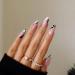 JUSTOTRY 24 Pcs Cow Print Oval False Nails Short Black French Press on Nails Pattern Funky Nude Fake Nails Short with Nail Glue Almond Stick on Nails for Women Nails Fake Nail for Nails Art Black& Cow 1