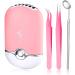 Honoson USB Lash Fan Dryer Handheld Air Conditioning Blower Rechargeable Eyelashes Dryer Fan Mini Portable Fans with Tweezers and Eyelash Inspection Mirror for Eyelash Extension Women Pink
