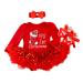 FYMNSI Baby Girl My First Christmas Outfit Infant Babies 1st Xmas Party Dress Princess Tutu Romper with Shoes Headband 3pcs/Set Reindeer Xmas Tree Print Bodysuit Jumpsuit Photo Props for 0-18 Months 0-3 Months Red Christmas Socks Long Sleeve