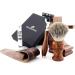 JAG Shaving Razor Set - Sustainable 4 -part razor set made of wood - Super roof hair shaving brush - 3 razor blades of razor plane - shaving stand - leather bag for razor planes