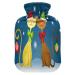 Cartoon Christmas Cats Hot Water Bottle with Soft Fleece Cover 2 Liter Large Hot Water Bag for Hot and Cold Compress