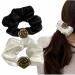 BIBILAN 3-Piece Vintage Cord Scrunchies Set Stylish Floral Fabric Hair Ties for Women | Retro Elastic Hair Accessories in White and Black - Buy Online on GoSupps.com